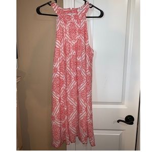 Red and white print dress